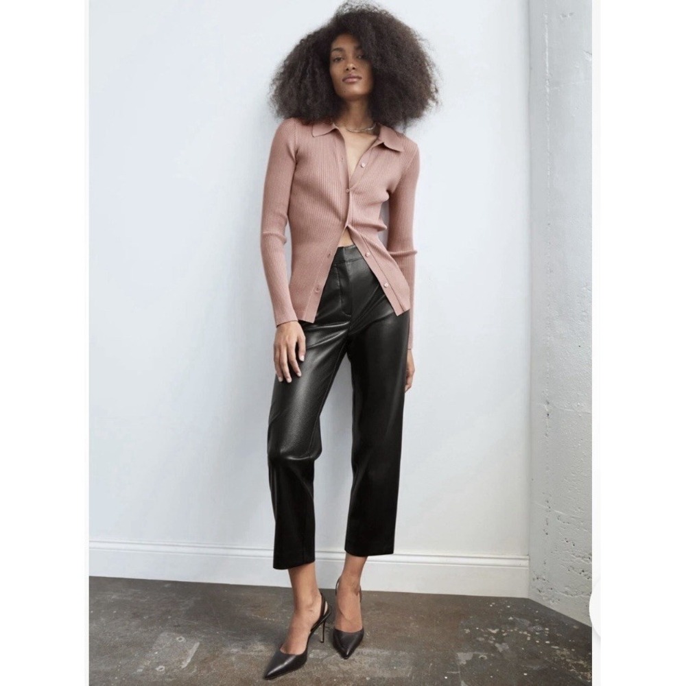 BABATON-‎ Aritzia Command Cropped Pant Black Faux Leather Vegan Trouser Size 0